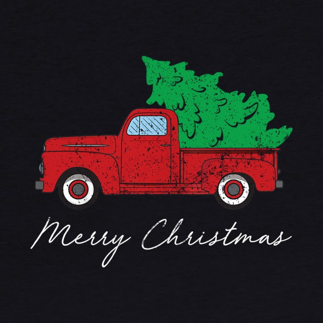 Merry Christmas Retro Vintage Red Truck by Kimko